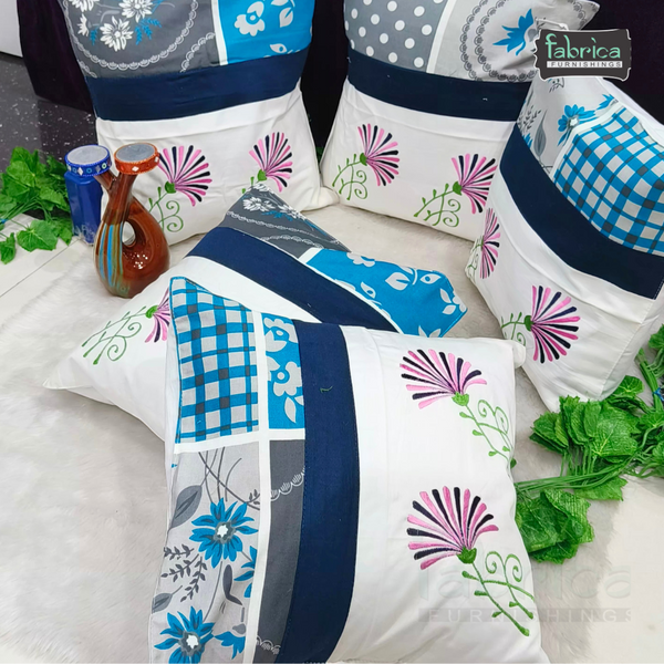 Mix & Match Pure Cotton  Embroidered Cushion Covers (Set of 5 Pcs )