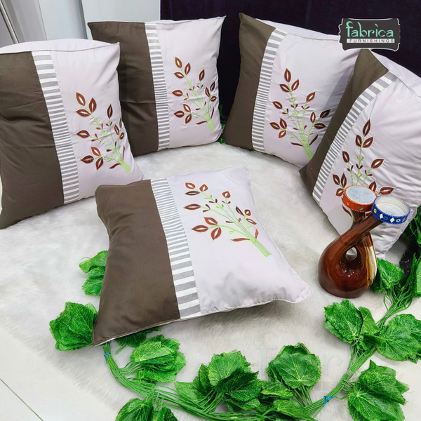 Mix & Match Pure Cotton  Embroidered Cushion Covers (Set of 5 Pcs )