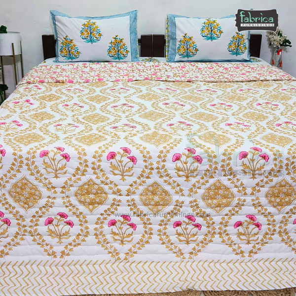 Rangoli Handblock Printed Pure Mul Cotton Reversible Quilts / Rajai