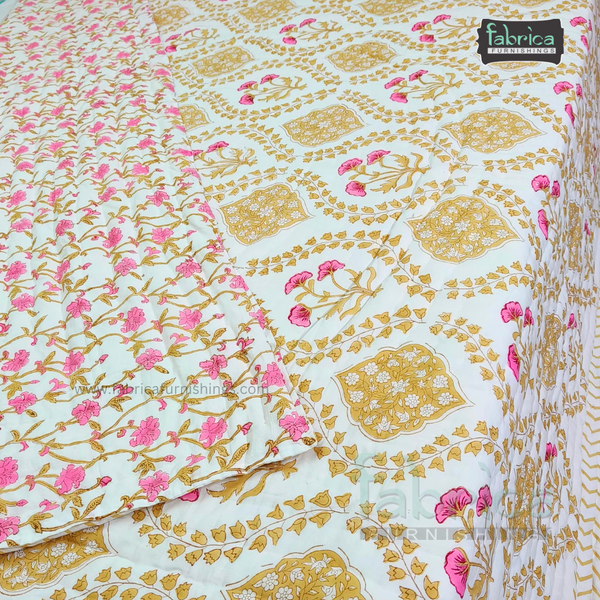 Rangoli Handblock Printed Pure Mul Cotton Reversible Quilts / Rajai