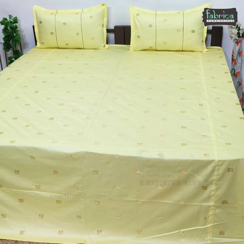 Elephant Motif Foil Work Embroidered King Size Bedsheet