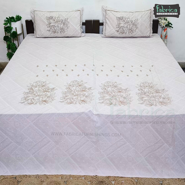 Fabby Decor Designer Embroidered king Size Bed Sheets