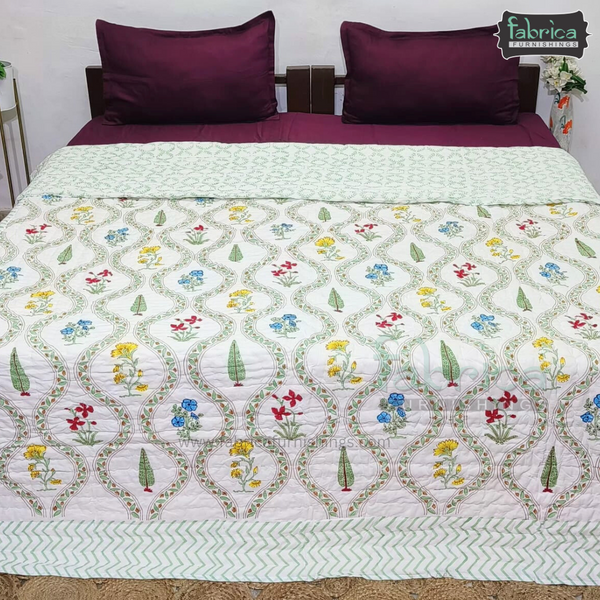 Rangoli Handblock Printed Pure Mul Cotton Reversible Quilts / Rajai