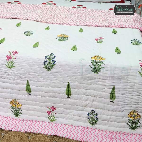 Rangoli Handblock Printed Pure Mul Cotton Reversible Quilts / Rajai