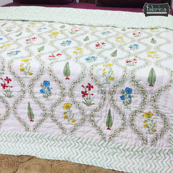 Rangoli Handblock Printed Pure Mul Cotton Reversible Quilts / Rajai