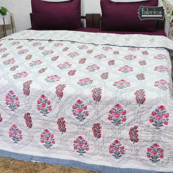 Rangoli Handblock Printed Pure Mul Cotton Reversible Quilts / Rajai