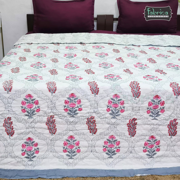 Rangoli Handblock Printed Pure Mul Cotton Reversible Quilts / Rajai