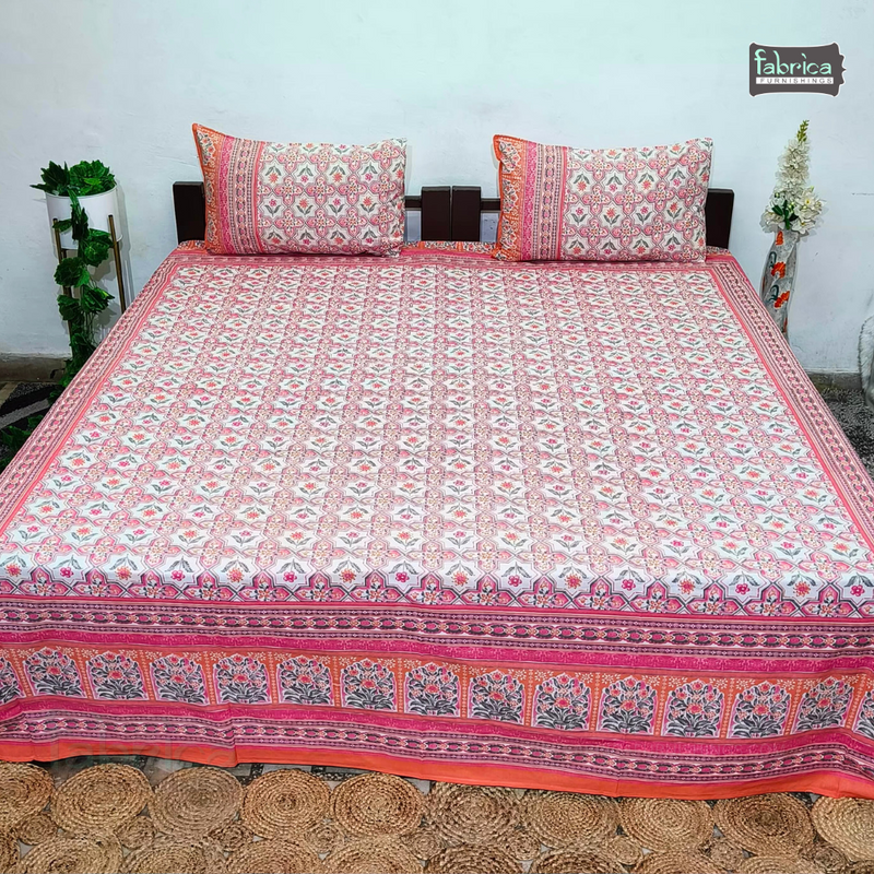 Sitara Handblock Designer Print Premium Cotton Kingsize Bed Sheets