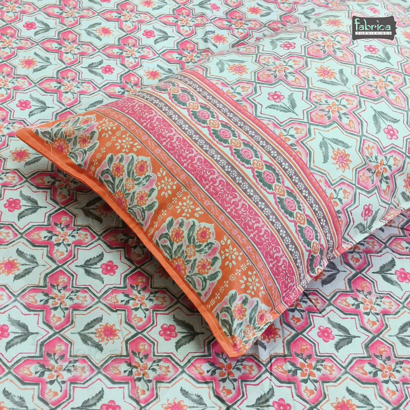 Sitara Handblock Designer Print Premium Cotton Kingsize Bed Sheets