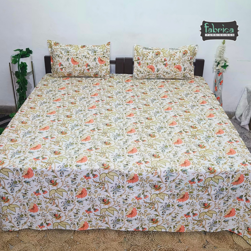 Anokhi Printed King Pure Cotton King Size Bedsheet Set