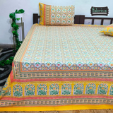 Sitara Handblock Designer Print Premium Cotton Kingsize Bed Sheets