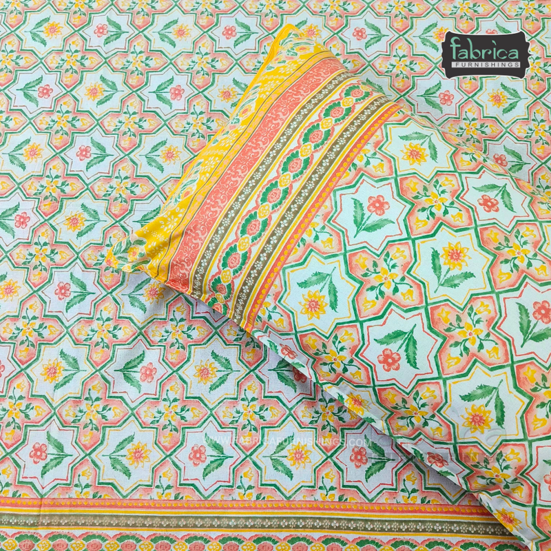 Sitara Handblock Designer Print Premium Cotton Kingsize Bed Sheets