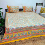 Sitara Handblock Designer Print Premium Cotton Kingsize Bed Sheets