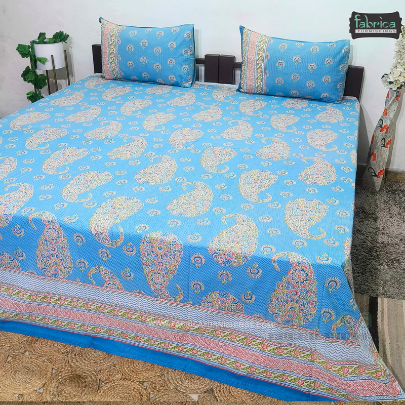 Sitara Handblock Designer Print Premium Cotton Kingsize Bed Sheets