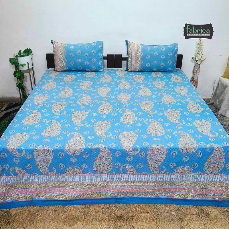 Sitara Handblock Designer Print Premium Cotton Kingsize Bed Sheets