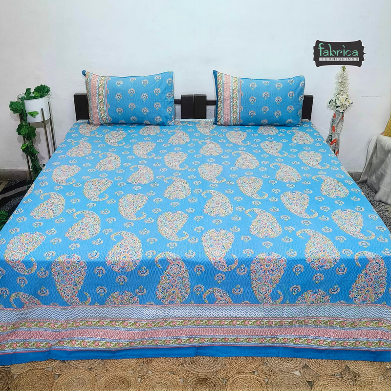 Sitara Handblock Designer Print Premium Cotton Kingsize Bed Sheets