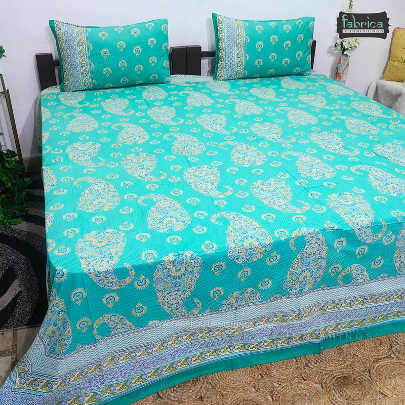 Sitara Handblock Designer Print Premium Cotton Kingsize Bed Sheets