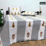 Sitara Handblock Designer Print Premium Cotton Kingsize Bed Sheets