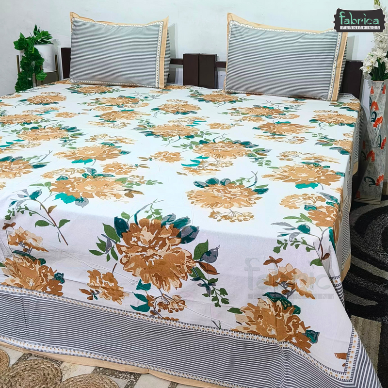 Sitara Handblock Designer Print Premium Cotton King size Bed Sheets