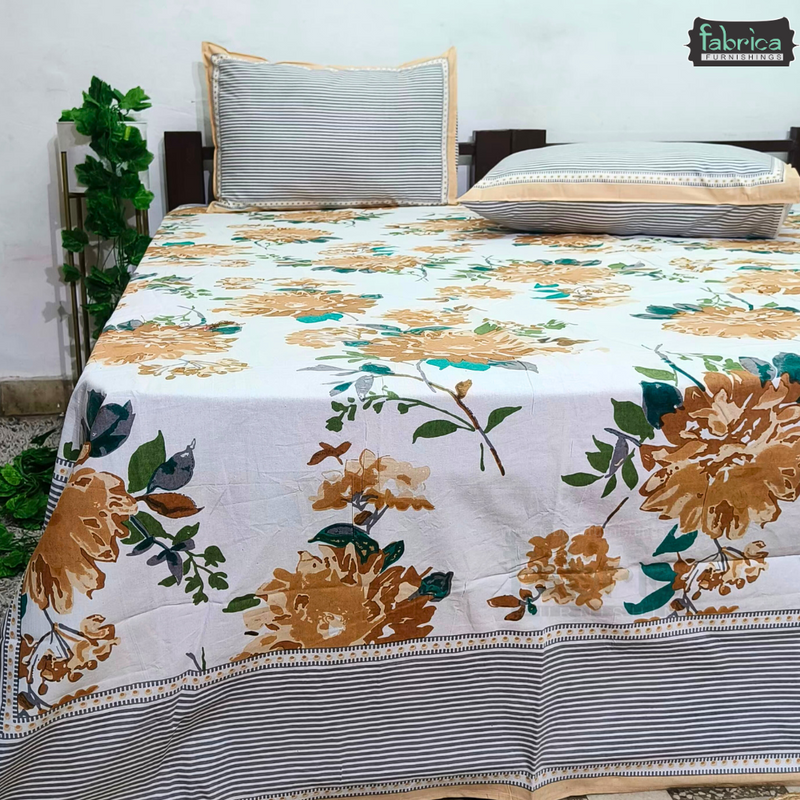 Sitara Handblock Designer Print Premium Cotton King size Bed Sheets