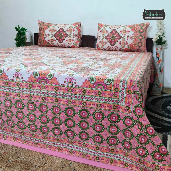 Sitara Handblock Designer Print Premium Cotton Kingsize Bed Sheets