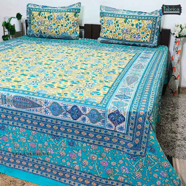 Sitara Handblock Designer Print Premium Cotton Kingsize Bed Sheets