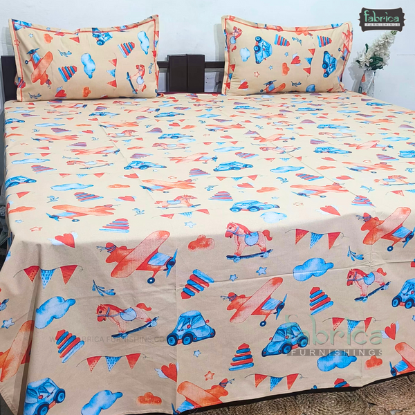 kidzee cartoon Print Cotton Double Bedsheet