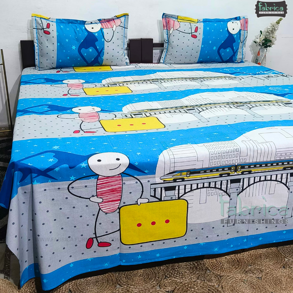 kidzee cartoon Print Cotton Double Bedsheet