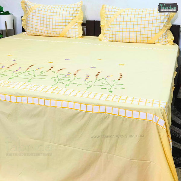 Fabby Decor classic Embroider Pure Cotton KingSize Designer Bedsheet