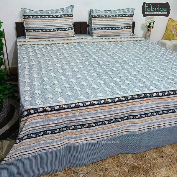 Sitara Handblock Designer Print Premium Cotton Kingsize Bed Sheets