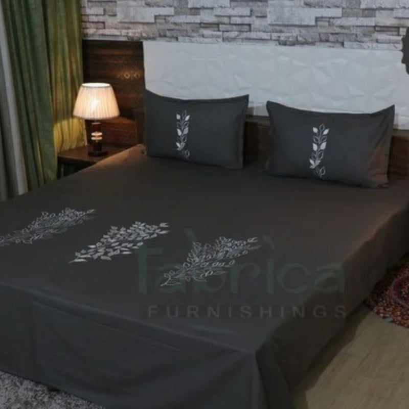 Fabby Home Designer grey Embroider king Size Bed Sheets