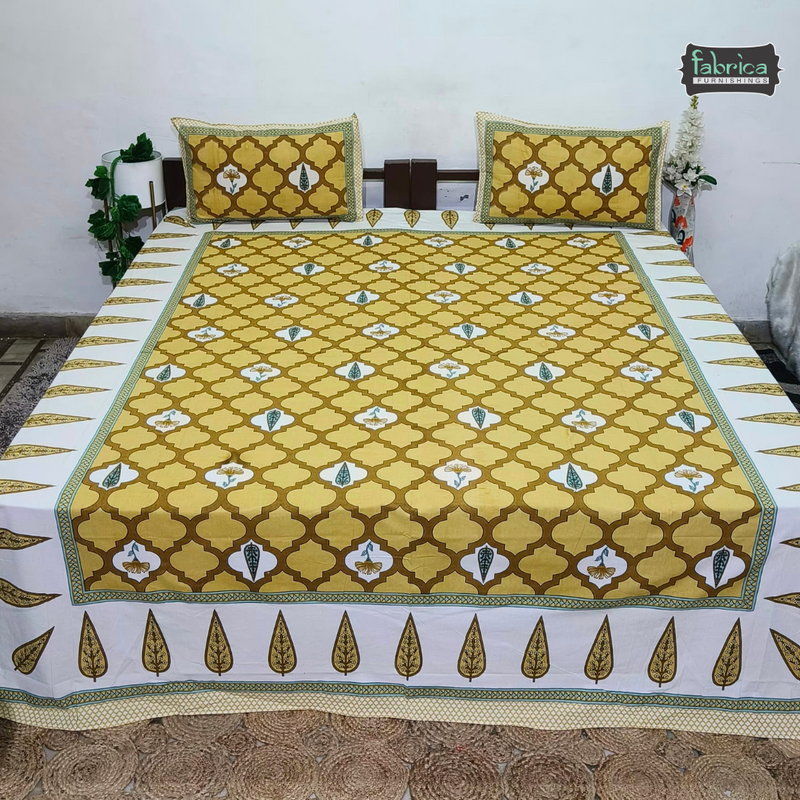 Royal Rajasthani Handblock Print Cotton Double Bed Bed Sheets (93*108 Inch)