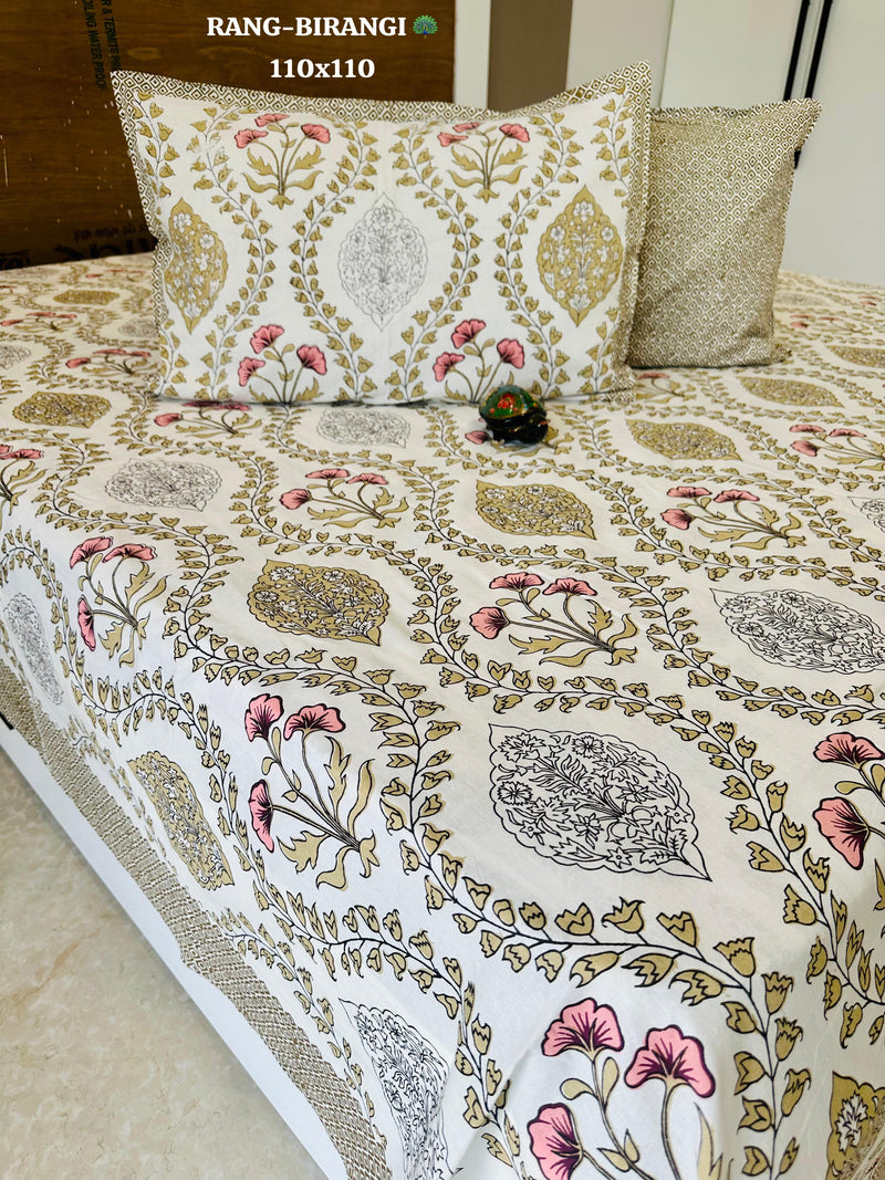 Sitara Handblock Designer Print Premium Cotton Kingsize Bed Sheets