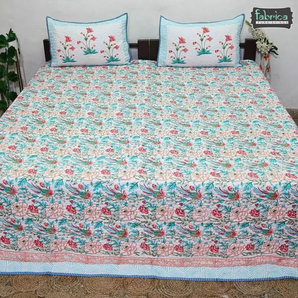 Sanganeri dreams Mul Cotton Handblock Printed king Size Quilted Bedcovers