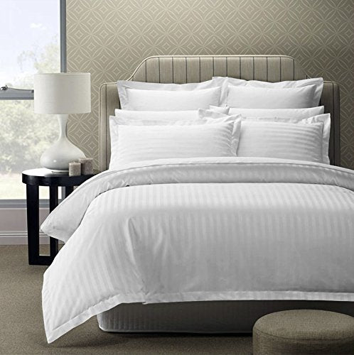 Solid Color Pure Cotton White Self Striped King Size Bed Sheets