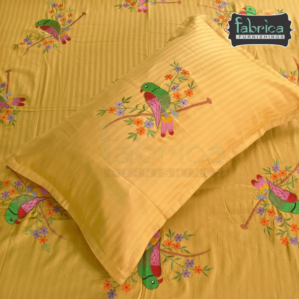 Fabby Parrot Embroider King Size Bed Sheets