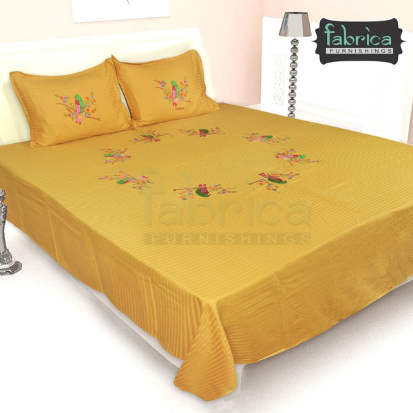 Fabby Parrot Embroider King Size Bed Sheets